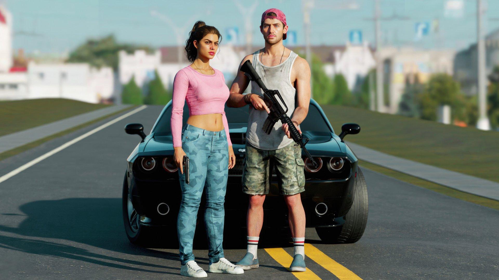Grand Theft Auto VI Characters and Car HD Wallpaper